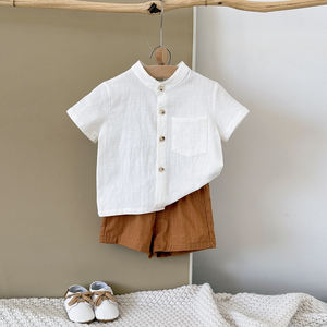 幼児用ピュアコットンセット子供用シンプルで快適なシャツショーツ2点セット - Product Image 1