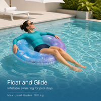 Bouée de natation gonflable en PVC avec paillettes et imprimé étoiles pour adultes, pour la plage, le lac et les jeux aquatiques en extérieur