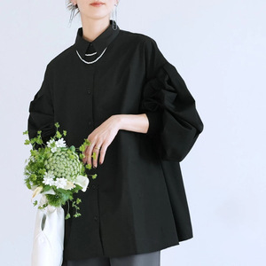 Nouvelle <span class=keywords><strong>Blouse</strong></span> Femme Printemps-Automne Tendance Coupe Ample Manches Longues Lanternes Chemise Décontractée Chic Couleur Unie - Product Image 4