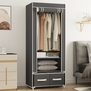 Armoire à double ouverture avec tiroirs, étagère suspendue, portable, en tissu, <span class=keywords><strong>pour</strong></span> dortoir, appartement en location, montage facile, rangement - Product Image 1