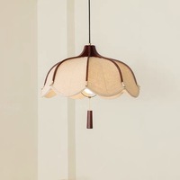 Lustre vintage en bois massif et tissu, lampe de table française à effet d'ombre florale, style Wabi-Sabi rétro pour chambre principale et salle à manger