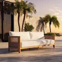Ensemble de canapés d'extérieur en teck commercial, mobilier de patio en bois massif pour restaurant, hôtel, complexe hôtelier, balcon