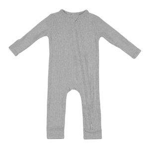 Hongbo bébé vêtements pyjamas 0-12M vente en gros unisexe couleur unie doux confortable personnalisé bambou Spandex fermeture éclair YKK côtelé bébé barboteuses - Product Image 4