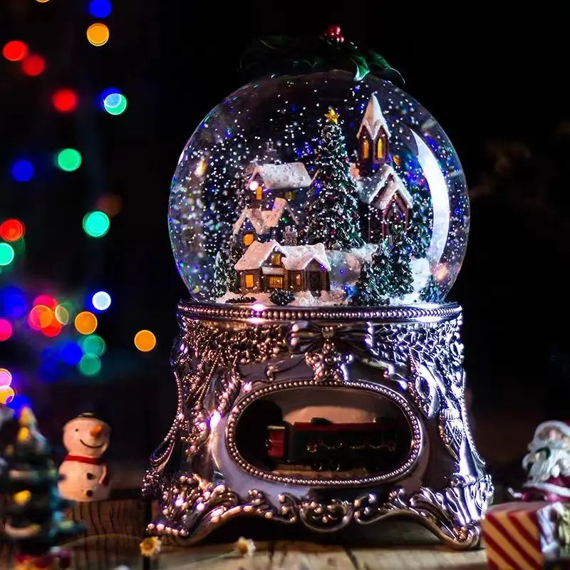 Sfera di natale per il regalo di natale design all'ingrosso del globo di neve della casa del villaggio di natale personalizzato resina