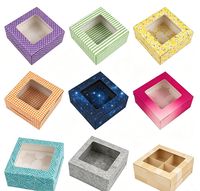 Cajas de Cartón Plegables Desechables de 4 Compartimentos con Ventana para Cupcakes, Regalos de Fiesta, Pastelería, Embalaje para Muffins