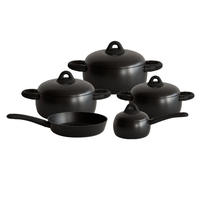 Ensemble de 9 ustensiles de cuisine en aluminium moulé sous pression antiadhésifs avec poignée en bois, revêtement céramique, casseroles et poêles, fabrication OEM/ODM