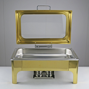 Plato de frotamiento de acero inoxidable dorado de lujo con ventana 9L calentadores de comida eléctricos para restaurante Buffet Set Display <span class=keywords><strong>Chafing</strong></span> <span class=keywords><strong>Dish</strong></span> - Product Image 5
