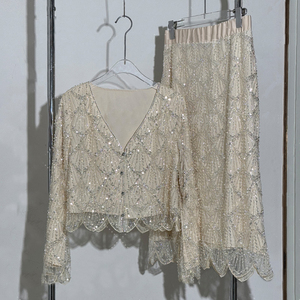 Ensemble de Luxe AELESEEN Mode Défilé 2 Pièces Femme Printemps-Été Cardigan Col V + Jupe Midi Brodée de Paillettes Pour Fête - Product Image 1