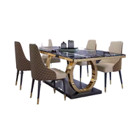 Ensemble de table à manger réglable Dareko en marbre blanc de grande taille, design luxueux doré pour la maison, le bureau, l'appartement et l'hôtel, style moderne