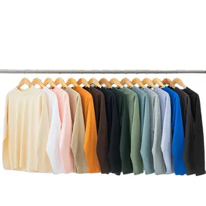 Gebreid T-Shirt260gsm Met Lange Mouwen En Losse Schouders Voor Heren Casual Katoenen T-Shirt