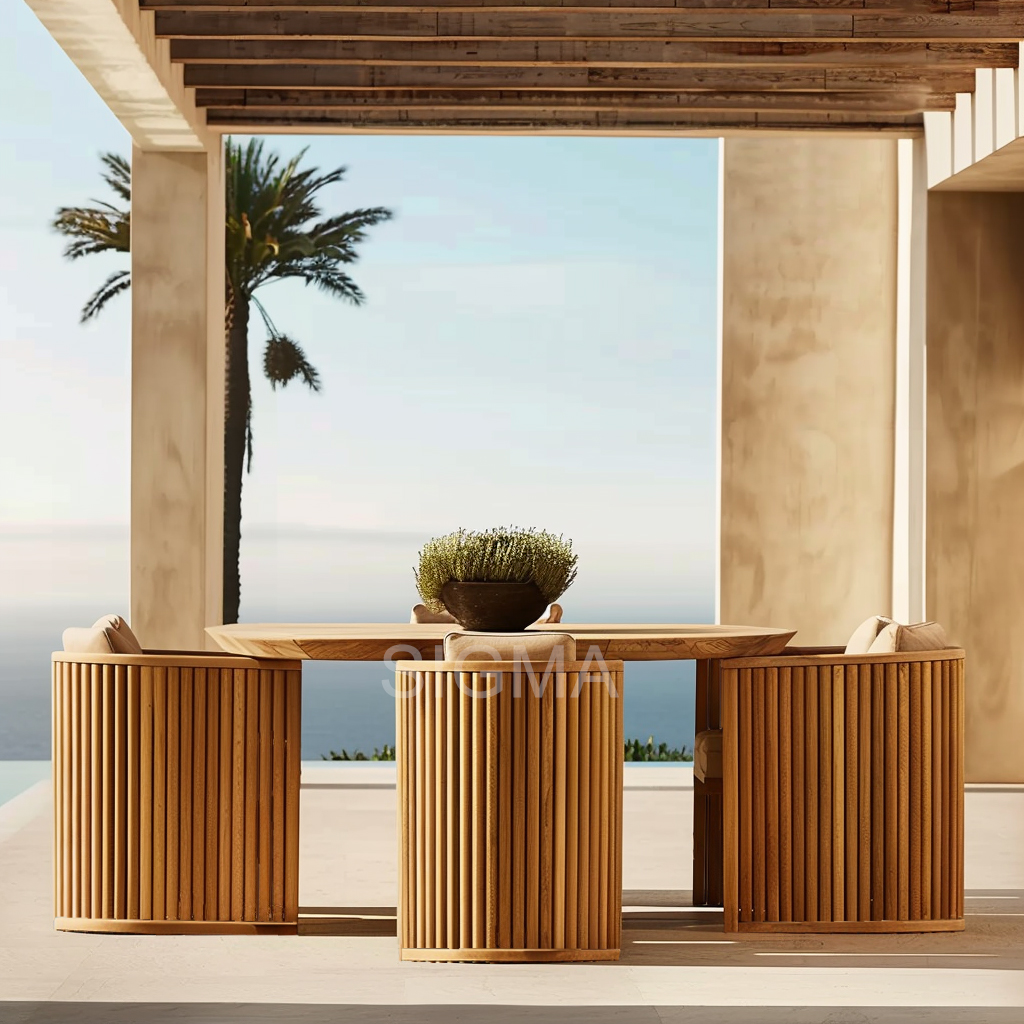 Newest Design Luxury Outdoor Patio Furniture Solid Wood Round Teak Tables Chairs Teak Dining Tables