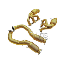 Colector de Escape de Acero Inoxidable de Alta Calidad con Protector Térmico Dorado + Sistema de Tubo de Bajada para Porsche 718 Cayman GT4 RS 4.0L