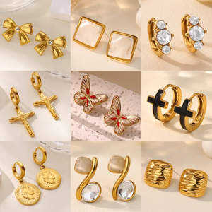 304 Stainless Steel <b>Butterfly</b> Cross Portrait Bow Gold Plated Earrings Three Dimensional Vacuum Electroplated 18K <b>Real</b> Gold Party - Product Image 6