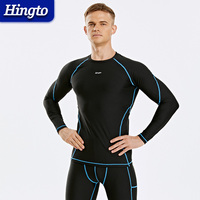 T-shirt de compression pour homme à logo personnalisé, manches longues, coutures plates contrastées, séchage rapide, couche de base, haut d'entraînement raglan pour la gym