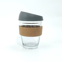 Vente en gros, tasse en verre clair avec couvercle, Logo personnalisé, tasse à café en verre Simple, manche en liège