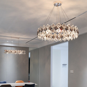 Moderno rectángulo Led colgante luz Hotel gris cristal redondo araña para sala de estar - Product Image 4