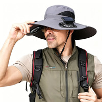 Chapeau de pêcheur pour homme, avec double ventilateur rechargeable à énergie solaire, réglable, couleur unie, protection solaire, pour la randonnée et la pêche en extérieur
