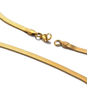 Colar de seringa pvd 18k aço inoxidável, gargantilha corrente de cobra plana para mulheres jóias