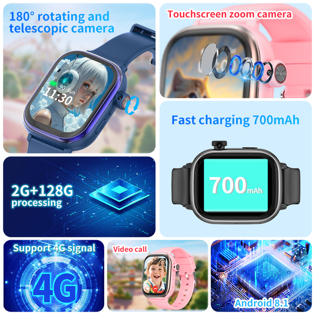 Kids Smartwatch Children Sports Android Smart Watch GPS WIFI SOS Video Call Camera 4G Sim Card Phone Call Gaming AI SmartWatch