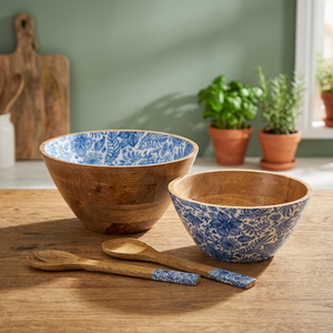 Bleu Et Blanc Décalque Bols En Bois - Product Image 3