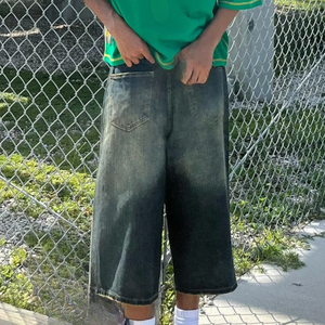 Pantaloncini in Denim da Uomo Personalizzabili, Stile Vintage, Vita Media, Gamba Dritta, Lavaggio Acido, per l'Estate - Product Image 3