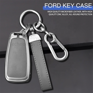 Étui de protection pour clé de voiture en alliage de zinc et cuir, 8 couleurs, haute qualité, pour <span class=keywords><strong>Ford</strong></span> <span class=keywords><strong>Focus</strong></span> 3-4 Mondeo Mk3-4 Fiesta Kuga - Product Image 2