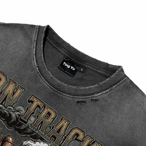 OEM Custom Printing Acid Wash Distressed T Shirt Ripped Vintage Streetwear Men's Heavyweight Cotton Graphic Tee Supplier - Product Image 3