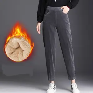 Celana Harem Olahraga Wanita, Celana Panjang Kasual Longgar Hangat Pinggang Elastis Musim Gugur Musim Dingin