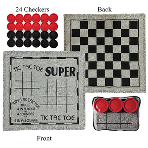 Tappetino reversibile 3-in-1 per <span class=keywords><strong>dama</strong></span> gigante e Tic Tac Toe Set da gioco 24 fiches per attività di festa sul prato al coperto all'aperto per bambini adulti - Product Image 1