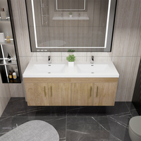 Ensemble de Meubles de Salle de Bain Flottants Modernes Double Vasque Chêne Blanc Meuble-Lavabo Suspendu en Bois Massif