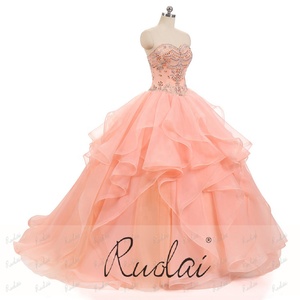PEV-L3071 ngọt ngào Mười Sáu váy cá hồi quây hạt đầy đủ và pha lê sáng bóng <span class=keywords><strong>prom</strong></span> bóng áo choàng quinceanera váy - Product Image 2