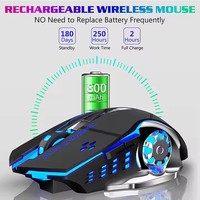 Souris de jeu sans fil T2 1600 DPI Rechargeable réglable 7 couleurs rétro-éclairage respirant Gamer souris de jeu pour PC portable