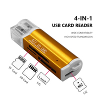 Lector de tarjetas múltiple 4 en 1 USB 2.0 externo de aleación de aluminio para SD/SDHC/SDXC TF MS/MS PRO XD M2 MMC/RS MMC