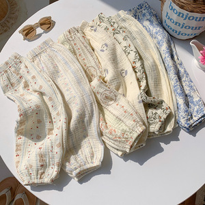 <span class=keywords><strong>Pantalon</strong></span> pour enfants en <span class=keywords><strong>gaze</strong></span> florale <span class=keywords><strong>de</strong></span> style coréen, fin et respirant pour l'été, pour garçons et filles, adapté à la climatisation, en pur <span class=keywords><strong>coton</strong></span> - Product Image 3