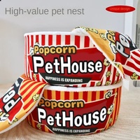 Maison pour animaux de compagnie amusante en forme de seau à popcorn, semi-fermée, en peluche chaude, nid pour chat, lit confortable pour plusieurs chats
