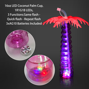 Vaso de PET con Luz LED de 16 oz con Diseño de Palmera de Coco y Pajita, Bonito y Listo para Enviar, Ideal para Playa, Acción de Gracias, Diwali, Navidad - Product Image 1