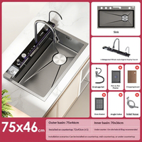 Évier de cuisine multifonctionnel de luxe en acier inoxydable avec affichage numérique, grand évier simple, effet cascade de pluie, marque Whale
