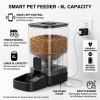 Pengumpan Hewan Peliharaan Pintar Plastik 6L Kontrol Aplikasi WiFi Pengaturan Waktu Otomatis Dispenser Makanan Anjing Kucing Jarak Jauh Hopper Lepas Pasang