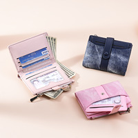 Dompet PU Wanita Baru Model Pendek Warna Kombinasi Fashionable Multi-Kartu Kancing Tekan Serbaguna Sederhana Tempat Uang Koin