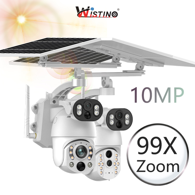 Wistino 10MP 99X Optical Zoom 4G Auto Tracking Solar Security Camera Motion Detection Solar Camera 4g Sim Card