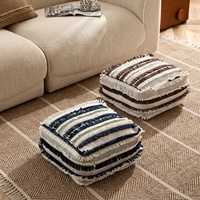Housse de pouf bohème multicolore à rayures géométriques, coussin de siège tissé multicolore pour la décoration intérieure, lavable en machine