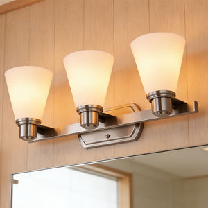 3 <b>Light</b> Dimmable Vanity <b>Light</b> Fixture Brushed Nickel Frosted Glass Shade Modern Luxury Wall <b>Sconce</b> for Bathroom Mirror Hotel - Product Image 1