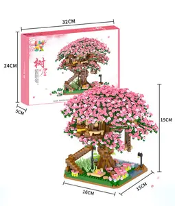 새로운 LHCX 609 Moc 사쿠라 벚꽃 나무 집 모델 빌딩 블록 조립 벽돌 크리 에이 티브 DIY 장난감 미니 빌딩 벽돌 세트