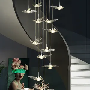 Nouveau produit intérieur multi-têtes oiseaux forme décoration moderne hôtel Villa centre commercial escalier personnalisé suspendu lustre LED