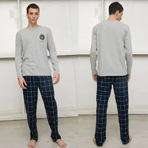 Organic Bamboo Loungewear Cotton Mens Sleepwear Sleeve Long Leg Pj Set Bamboo Men Pajamas