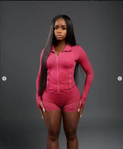 Completo Yoga 2 Pezzi con Stampa Ghepardo per <span class=keywords><strong>Donna</strong></span>: Felpa con Zip e Pantaloncini a Vita Alta per <span class=keywords><strong>Palestra</strong></span> e Fitness - Product Image 3