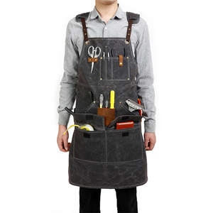 Adjustable Heavy-Duty Bib <b>Aprons</b> for Electricians Woodworkers Florists Gardeners Waterproof Waxed Canvas with <b>Leather</b> Trim - Product Image 2
