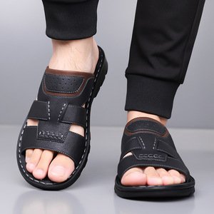 Men's Casual <b>Slides</b> Open Toe Pu Upper Rubber Outsole Anti <b>Slip</b> Outdoor Sandals - Product Image 1