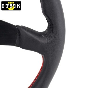 Auto 14inch 350mm Vera Pelle Volante Rosso Cuciture Piatte Ha Parlato Alla Deriva Da Corsa Auto JDM Tuning Rally Modificare per <span class=keywords><strong>Mugen</strong></span> - Product Image 3