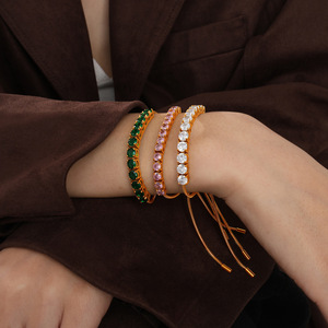 European American Fashion Gold <b>Drawstring</b> <b>Bracelet</b> Zinc Alloy Channel Setting Adjustable Jewelry Party Unisex - Product Image 4